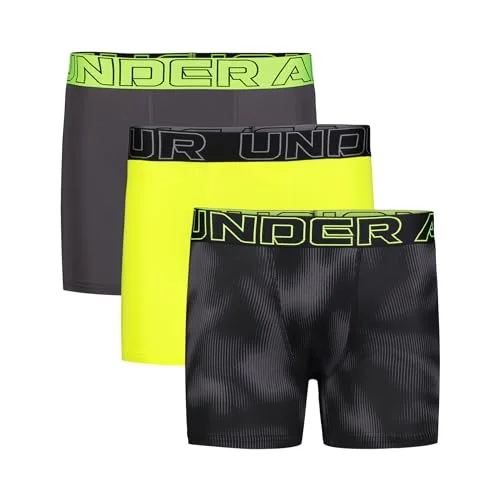 Under Armour Boys' Multipack Performance Tech Boxer Brief, Hi-Vis Yellow/Print, Large