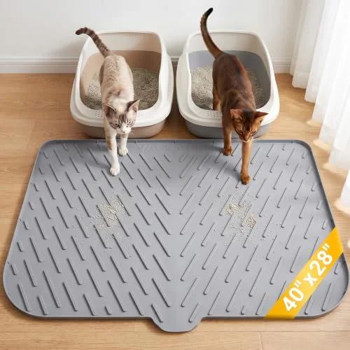 XL Silicone Cat Litter Mat, 40 x 28 Inch, Large Litter Box Mat, Gray