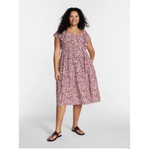 Terra & Sky Women's Plus Midi Dress with Flutter Sleeves, Sizes 0X-5X