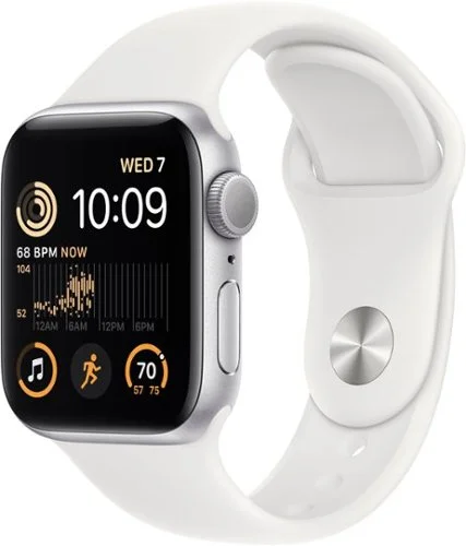 Geek Squad Certified Refurbished Apple Watch SE 2nd Generation (GPS) 40mm Aluminum Case with White Sport Band - S/M - Silver - (2022)
