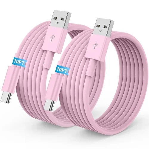 LDHTY CarPlay Charging Long Cable, USB A to USB C Cable, 2-Pack 10FT, Pink