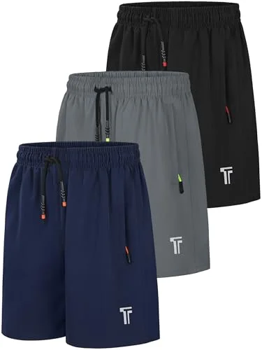 Tuliara 3 Pack Boys Shorts with Zipper Pockets Boys Athletic Shorts