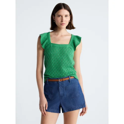 Free Assembly Women's and Women's Plus Square Neck Cotton Sweater with Flutter Sleeves, Sizes XS-4X