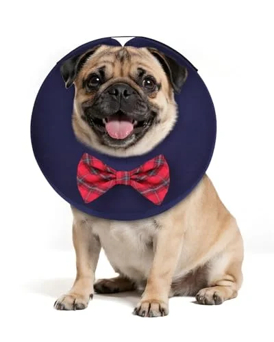 MIDOG Inflatable Dog Cone, Soft Donut Recovery Collar, Bow Tie, Medium