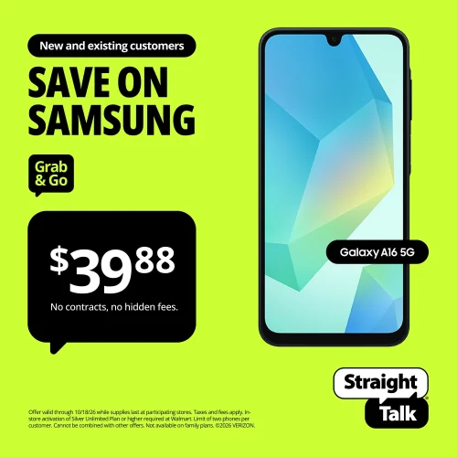 Straight Talk Samsung Galaxy A16, 128GB, 5G, Black - Prepaid Smartphone [Locked to Straight Talk]