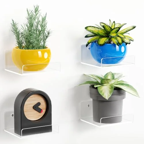 upsimples 4" Acrylic Shelves, Small Shelf for Wall Decor and Display, 4 Pcs