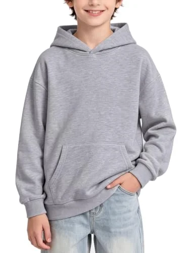 PATPAT Boy Light Gray Hoodies Pullover Hooded Sweatshirt with Pocket 13-14Y