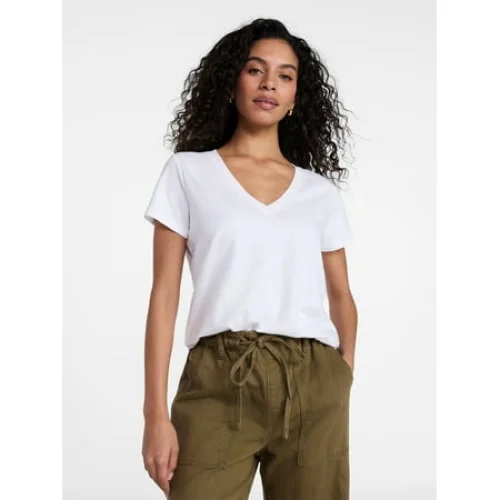 Time and Tru Women&rsquo;s V-neck Slub Tee with Short Sleeves, Sizes 1X-4X