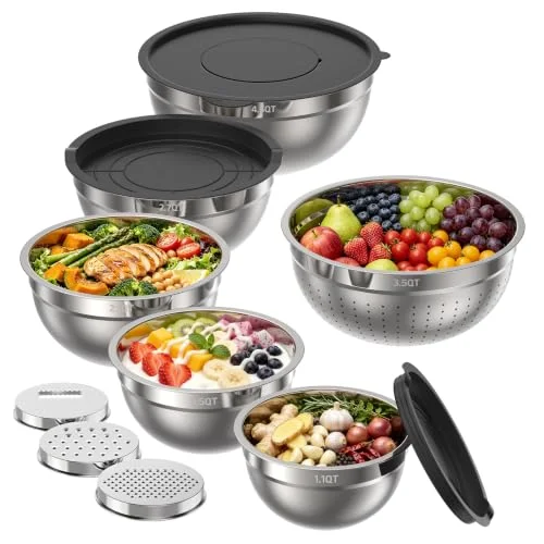 HOMETALL Stainless Steel Mixing Bowls with Lids Set & Colander(6PCS)