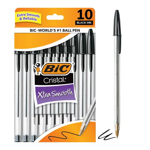 BIC Cristal Xtra Smooth Medium Point Ball Pen, School Supplies, 1.0 mm, Black, 10-Count