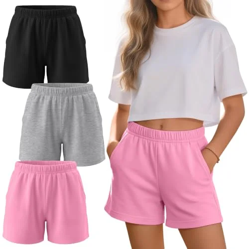 Langyiwee 3 Pack Girls' Athletic Shorts, 3-Color, 7-8 Years