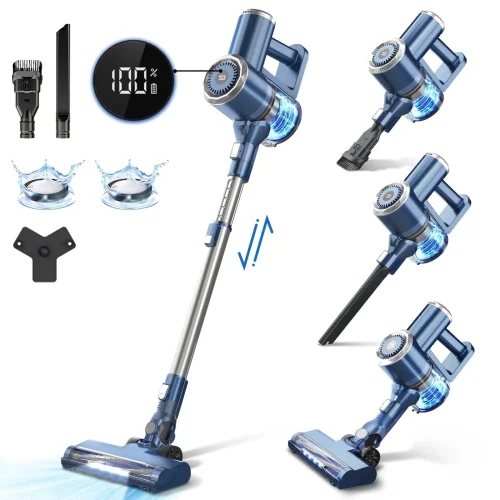 PrettyCare Cordless Stick Vacuum Cleaner, 38KPA 50mins 2600mAh 6-in-1 Lightweight Upright for Carpet Hard Floor Pet Hair W200 Upgraded