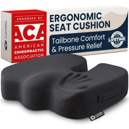 5 STARS UNITED Seat Cushion - Memory Foam Chair Cushion for Tailbone Pain Relief - Ergonomic Support for Coccyx, Sciatica & Butt - Office, Desk & Gaming Chair, Car Seat, Wheelchair, Airplane, Black