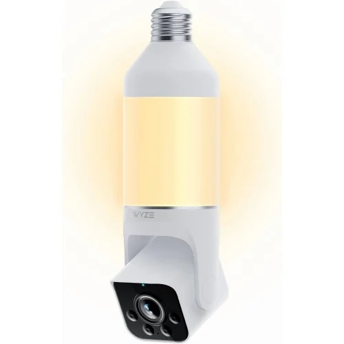 WYZE Bulb Cam Security Camera, 2K HD Outdoor Light Bulb Camera, Color Night Vision, Dimmable LED Bulb, Motion Detection, Siren Alarm, Works with Voice Assistants