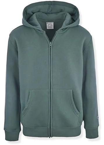 Champion Boys Zip Front Fleece Hoodie Sweatshirt for Kids, Dark Forest Green, Large