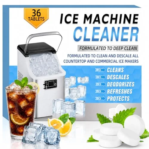 Ice Machine Cleaner Tablets Descaler 36 Pack, Countertop Ice Maker Cleaner Tablets, Nickel Safe, Effective Remove Hard Water & Mineral Buildup for Countertop, Nugget Ice Makers,Crystal Clear Ice