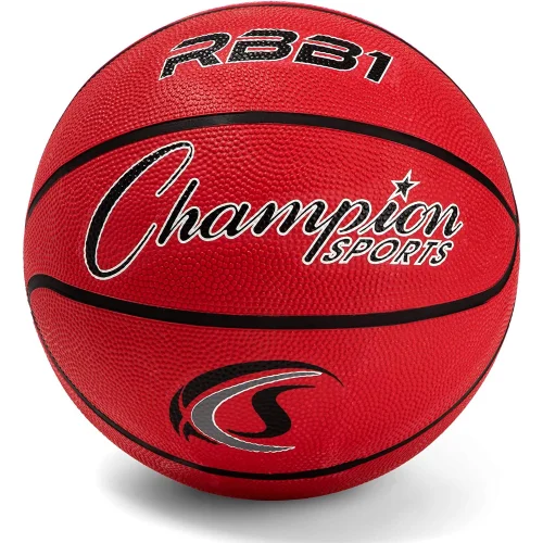 Champion Sports Rubber Official Basketball, Heavy Duty - Pro-Style Basketballs, Premium Basketball Equipment, Indoor Outdoor - Physical Education Supplies (Size 7, Red)