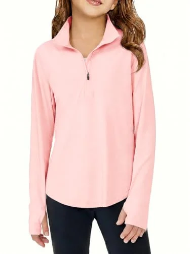 Haloumoning Girls Athletic Long Sleeve Shirts Quarter Zip Quick Dry Tops