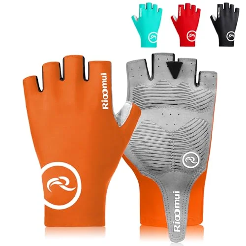 Rioomui Bike Cycling Gloves for Men Women, 5mm Padded Half Finger Anti Slip