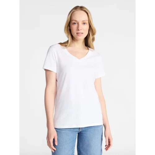 Time and Tru Women's Cotton V-Neck Short Sleeve Tee, Sizes XS-4X