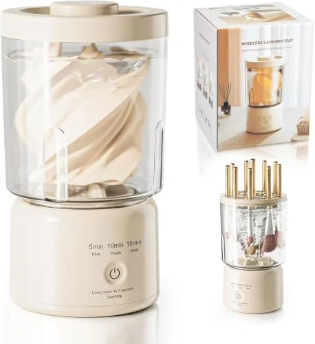 Portable Mini Washing Machine, Rechargeable Underwear Washing Machine Makeup Brush Cleaner Machine Small Clothes Mini Washer for Home, Hotel, Travel and Camping (Cream)