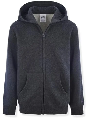 Champion Boys Zip Front Fleece Hoodie Sweatshirt for Kids, Charcoal Heather, X-Large