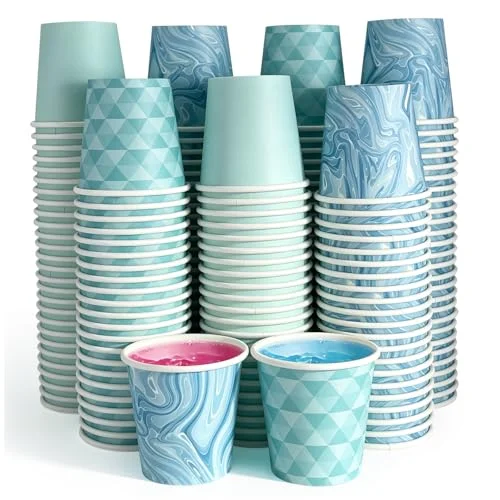 Finepak 600 Pack 3 oz Bathroom Cups, BPA-Free Disposable Mouthwash Cups(2" Top Dia &times; 1.9" H &times; 1.4" Base), Stackable Leak-Proof Disposable Paper Cups for Rinsing, Espresso & Sampling(Assorted Blue)