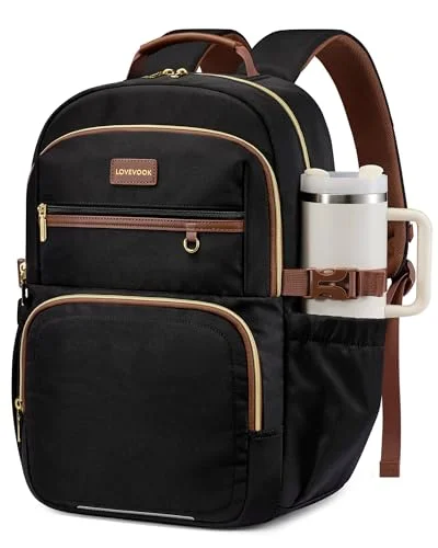 LOVEVOOK Laptop Backpack for Women, 15.6 Inch Travel Backpack with Giant Tumbler Holder Pocket, Multi-Pocket College School Bookbag Purse, Water-Resistant Work Daypack for Teacher Nurse