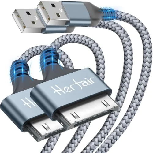 30 Pin Charger Cable for Old iPhone/iPod/iPad Fast Charging & Data, 2-Pack