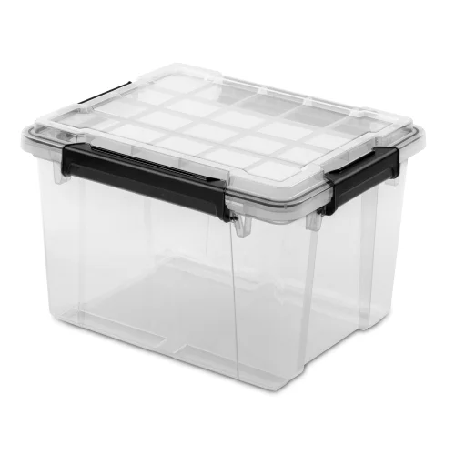 Sterilite Gasket Box, 34 Quart IP68 WaterProof Clear Plastic Storage Bin with Lid, Gasket Seal and Durable Latches, Black