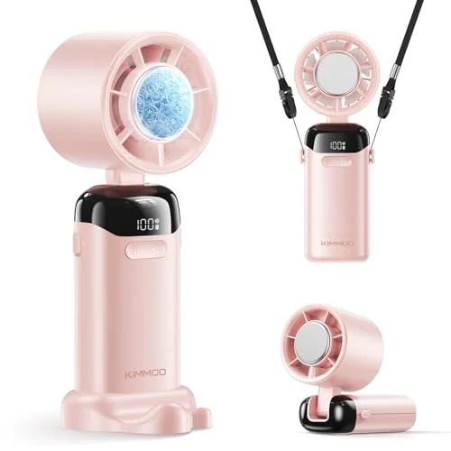 KIMMOO Handheld Portable Turbo Fan with Ice Cooler, Powerful 21000 RPM, Speed (1-199), Up to 14Hrs Cooling, Rechargeable Personal Fan, Small Pocket Hand Fans for Travel/Outdoor/Home/Office (Pink)