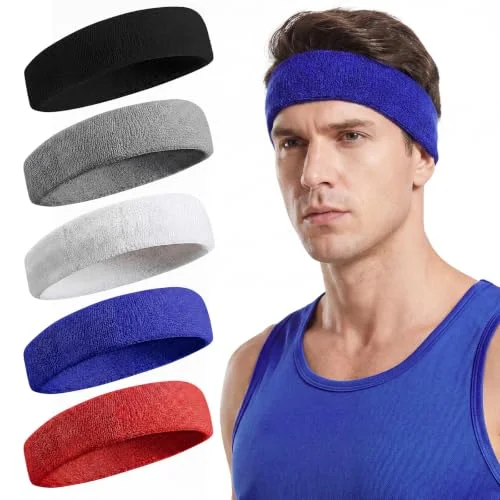 5 Pcs Sweatbands Sports Headband for Men & Women, Moisture Wicking Hairband