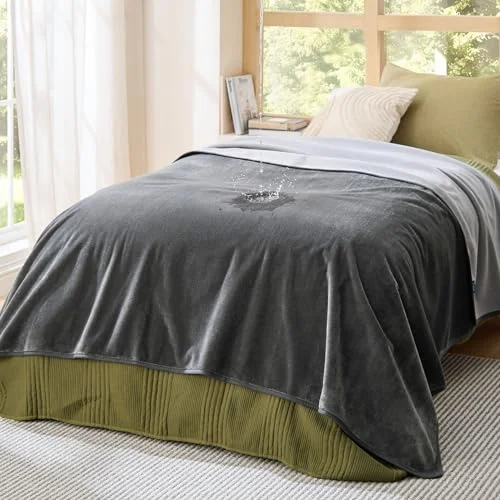 Bedsure Waterproof Blanket for Bed Soft Flannel Fleece, Twin 60"x80" Grey