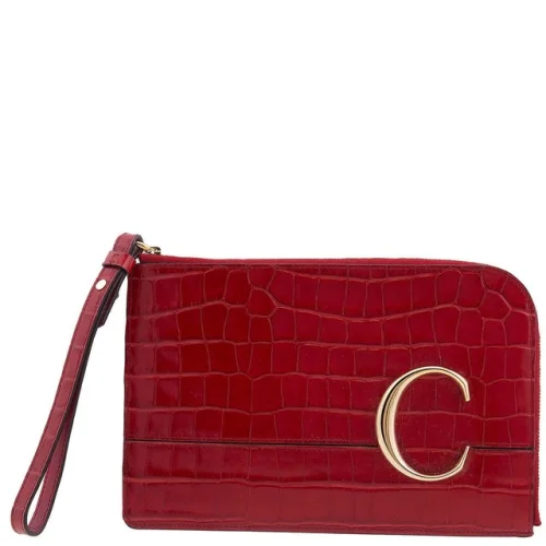 Chloe C Croc Embossed Leather Pouch CHC19UP086A87634