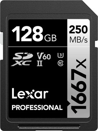 Lexar - 128GB Professional 1667x SD Card, UHS-II, C10, U3, V60, 1080p Full HD, 4K, Up To 250MB/s Read SDXC Memory Card