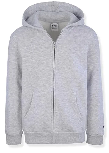 Champion Boys Zip Front Fleece Hoodie Sweatshirt for Kids, Grey Heather, Medium