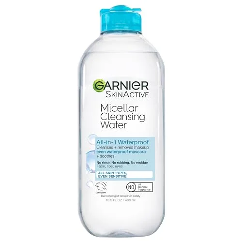Garnier SkinActive Micellar Water For Waterproof Makeup, Facial Cleanser & Makeup Remover, 13.5 Fl Oz (400mL), 1 Count (Packaging May Vary)