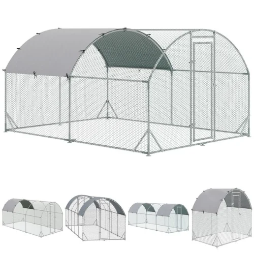 PawHut Metal Chicken Coop Walk-in Enclosure with Cover