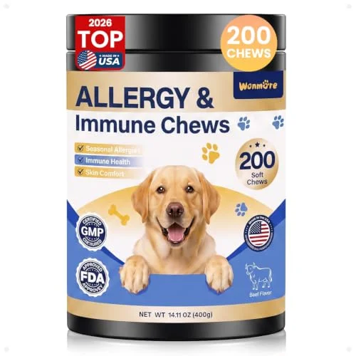 wonmore Dog Allergy Chews, Itchy Skin & Paw Licking Support, 200 Soft Chews