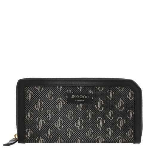 Jimmy Choo Carnaby/S Logo Jacquard Long Wallet 222CARNABY/S RAU BLACK/GOLD/LIGHT