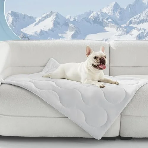 MIXJOY Cooling Blanket for Medium Dogs Breathable, Dual-Sided with Q-MAX>0.5, Lightweight Pet Cooling Throw Blanket Summer for Sofa & Dog Bed, Washable Soft Dog Cat Cold Mat Durable, Pearl Grey, 30x40