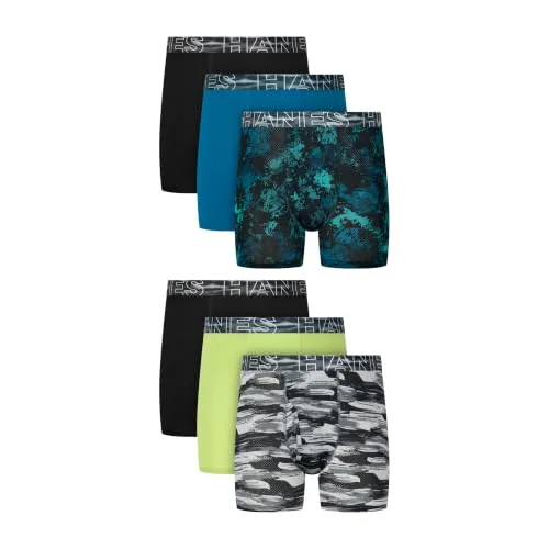 Hanes Boys' Moves Performance Underwear Boxer Brief, 6-pack, All Over Mesh Moisture Wicking Boxer Briefs, Small