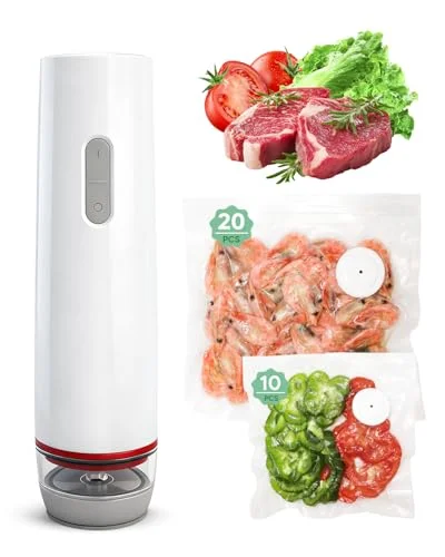 Compact Vacuum Sealer for Food, Handheld Vacuum Sealer Machine with 30 Reusable Bags, Preserve Freshness for Sous Vide, Meal Prep & Freezer Storage
