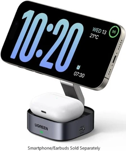 UGREEN - MagFlow 2-in-1 Wireless Charger for iPhone 12-17 Series and AirPods, Compact Foldable Charging Station (No Adapter) - Black