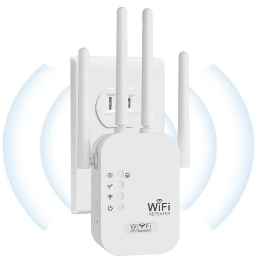 WiFi Extender, WiFi Repeater,Internet Booster, Long Range WiFi Extenders Signal Booster for Home, WiFi Repeater with Ethernet Port Covers Up to 9800 Sq.ft,Quick Setup-Milky White