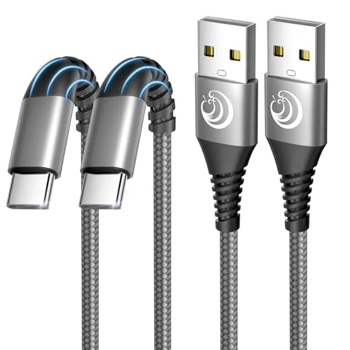 Aioneus USB C Cable, 6FT 2 Pack USBC Cable Fast Charging Cord 3A Type C Cable for Samsung Galaxy S26 S25 S24 S23 S22 A14 A15 A20 A32 A42 A53 A54, iPhone 17 16 15 Series, Tablet, Pixel, LG, PS5(Grey)