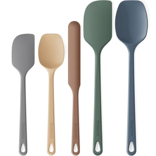 Astercook 5-Piece Silicone Spatula Set, 560&deg;F Heat Resistant Rubber Spatulas with Stainless Steel Core, Nonstick Safe & Dishwasher Safe Baking Spatula Set for Cooking & Mixing, Morandi Earth Colors