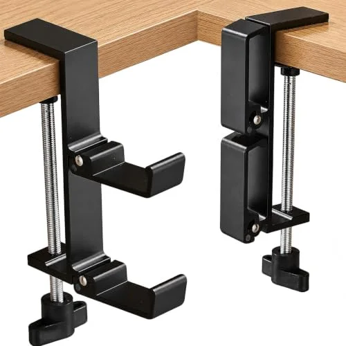 JAKO New Foldable Headphone Stand for Desk, Aluminum Alloy Headphone Holder - Headset Stand Hook Space Save Mount, Universal Fit PC Gaming Headsets Holder Under Desk Clamp for Office, Computer Table