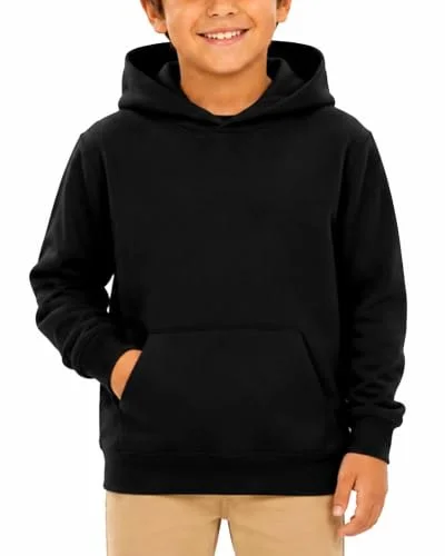 LINESURE Boys Girls Cotton Hoodie Lightweight Pullover Sweatshirt Black