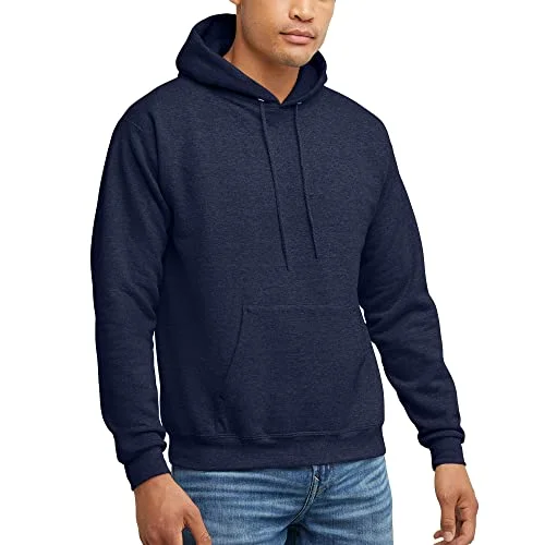 Hanes Comfortblend EcoSmart Hoodie, Midweight Fleece, Pullover Hooded Sweatshirt for Men, Heather Navy, Large